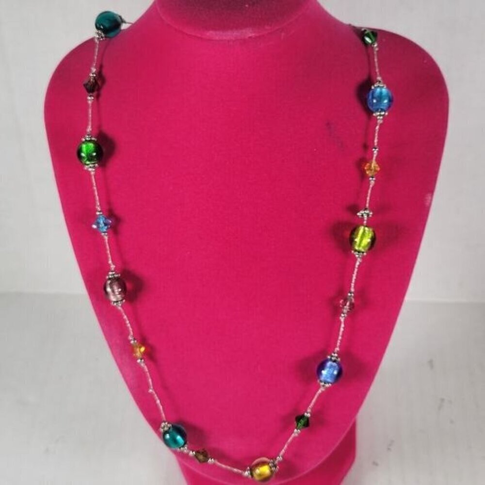 Glass Beaded Modest Classic Colorful Casual Workwear Silver Tone 20" Necklace
